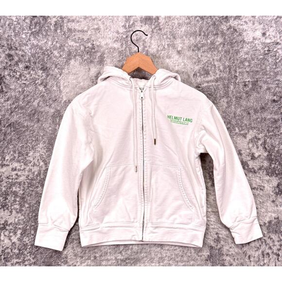 Helmut Lang Hoodie XS Womens White Terry Full Zip 3/4 Sleeve Crop - Picture 1 of 8